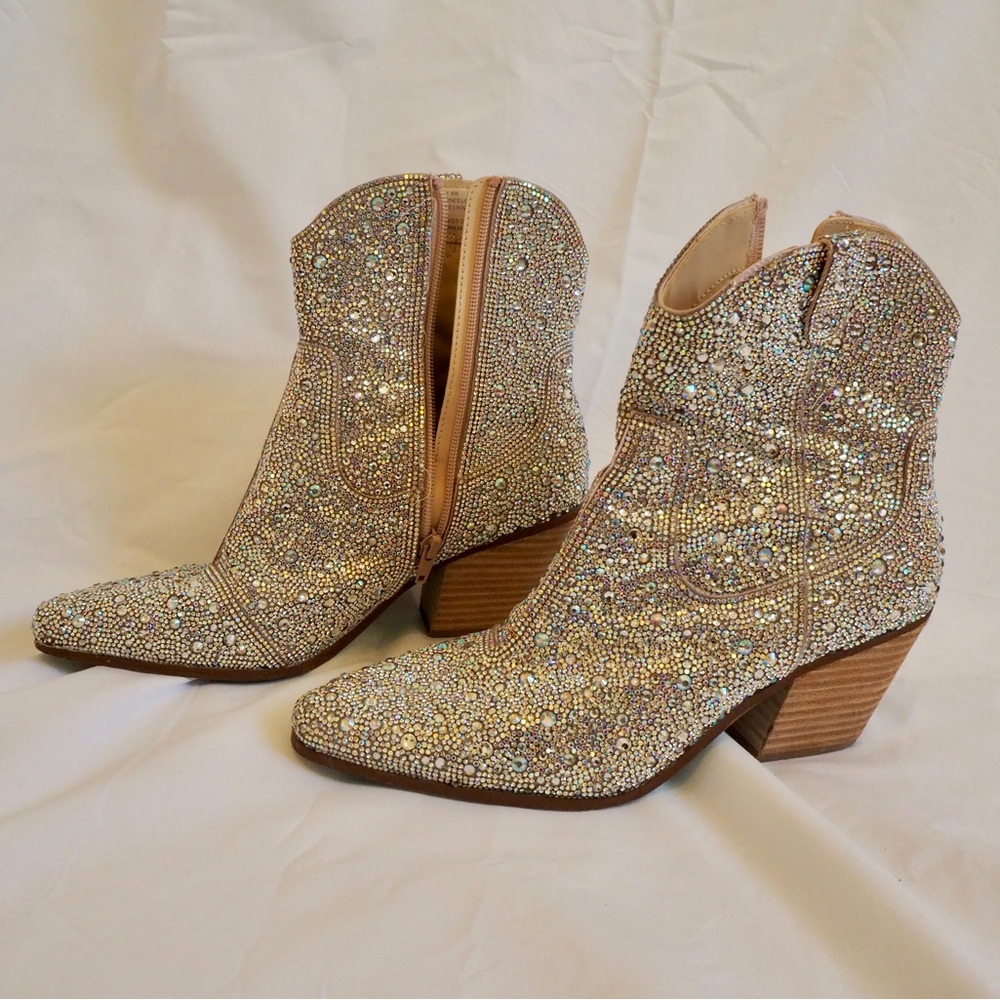 Betsey Johnson Emory Rhinestone Western Booties Size 8